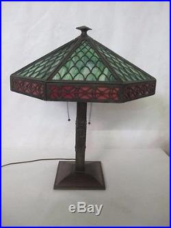 FANTASTIC C. 1910 BRADLEY & HUBBARD ALL ORIGINAL SLAG GLASS LAMP With COPPER BASE