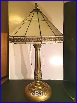 Fine Antique Art Deco Brass & Carmel Slag Glass Table Lamp! C1920-30