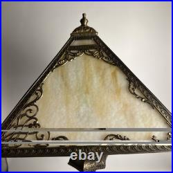 Fabulous Antique Slag Glass Table Lamp Bronze Ornamental Square Orange