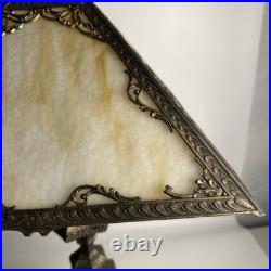 Fabulous Antique Slag Glass Table Lamp Bronze Ornamental Square Orange Fabulous Antique Slag Glass Table Lamp Bronze Ornamental Square Orange