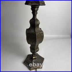 Fabulous Antique Slag Glass Table Lamp Bronze Ornamental Square Orange
