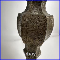 Fabulous Antique Slag Glass Table Lamp Bronze Ornamental Square Orange