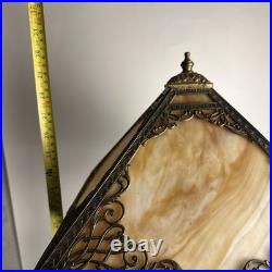 Fabulous Antique Slag Glass Table Lamp Bronze Ornamental Square Orange Fabulous Antique Slag Glass Table Lamp Bronze Ornamental Square Orange