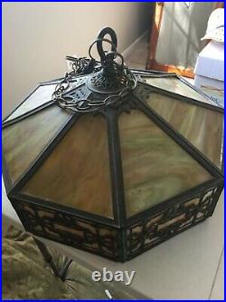 Fabulous HTF-Antique Slag Glass Hanging Lamp 8 Panels
