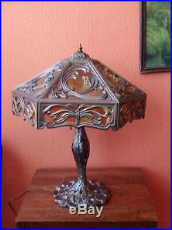 Fabulous Vintage Flowing Art Nouveau Style Stained Slag Glass Lamp Butterfly