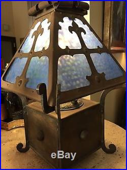 Fantastic Arts & Crafts Period Wrought Iron And Slag Glass Lamp