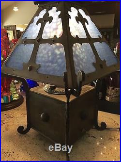 Fantastic Arts & Crafts Period Wrought Iron And Slag Glass Lamp