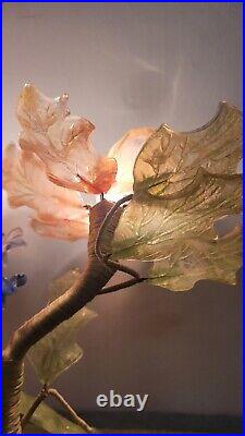 Fantastic MCM Vintage Murano Floral And Leaf Slag Glass Lamp Peach/pink/blue