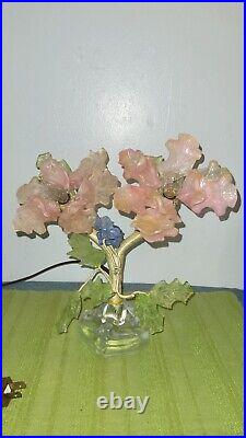 Fantastic MCM Vintage Murano Floral And Leaf Slag Glass Lamp Peach/pink/blue