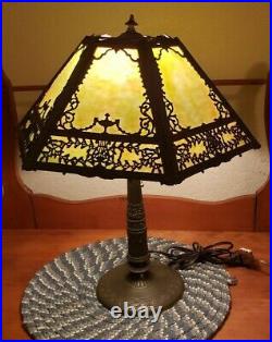 Filigree Art Nouveau Antique Miller Co Desk Table Lamp Slag Green Glass Shade