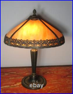 Fine Antique American Slag Glass Lamp Caramel with Floral Border Rewired