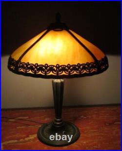 Fine Antique American Slag Glass Lamp Caramel with Floral Border Rewired