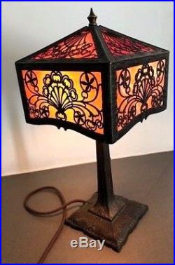 Fine Antique Signed MILLER Art Nouveau Slag Glass Lamp c. 1910-1915 antique