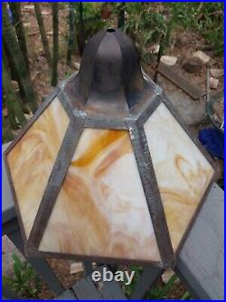 Fine Early 20th C. American Slag Glass Lamp Shade Copper Top