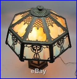 Fine MILLER ART NOUVEAU Slag Glass Lamp with Lighted Base c. 1915 antique