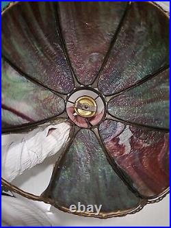 French Antique Art Nouveau Winged Cherub Angel Lamp Slag Glass Shade Purple