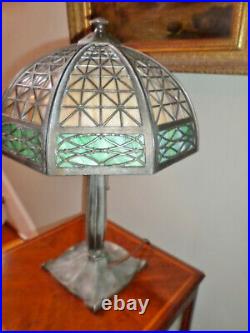 GORGEOUS! Antique Bradley and Hubbard Arts & Craft Slag Glass Table Lamp