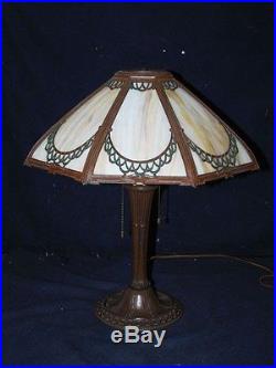 Gorgeous Large Antique Slag Glass Panel Table Lamp Ornate Design
