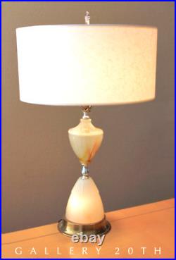 GORGEOUS! SLAG GLASS MCM TABLE LAMP LIGHT UP BASE VTG 50S 60s ATOMIC MID CENTURY