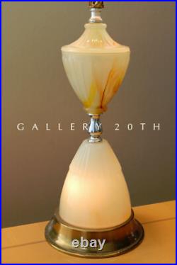 GORGEOUS! SLAG GLASS MCM TABLE LAMP LIGHT UP BASE VTG 50S 60s ATOMIC MID CENTURY