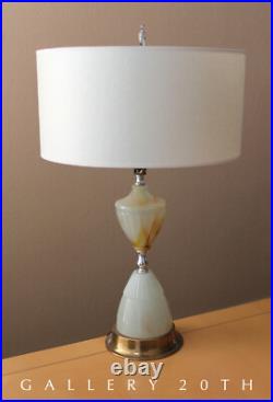 GORGEOUS! SLAG GLASS MCM TABLE LAMP LIGHT UP BASE VTG 50S 60s ATOMIC MID CENTURY