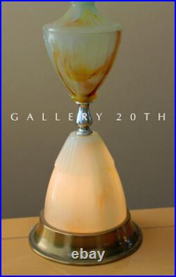 GORGEOUS! SLAG GLASS MCM TABLE LAMP LIGHT UP BASE VTG 50S 60s ATOMIC MID CENTURY