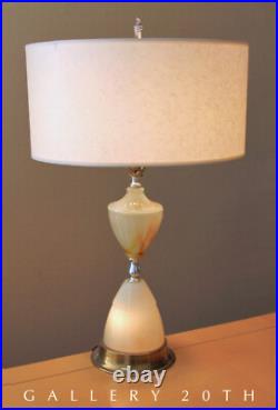 GORGEOUS! SLAG GLASS MCM TABLE LAMP LIGHT UP BASE VTG 50S 60s ATOMIC MID CENTURY