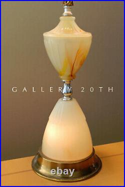 GORGEOUS! SLAG GLASS MCM TABLE LAMP! LIGHT UP BASE VTG 50'S 60's ATOMIC