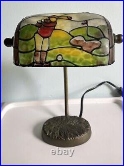 Golf Lamp Stained Glass Lamp Vintage Slag Glass Desk Lamp Golfer Lamp