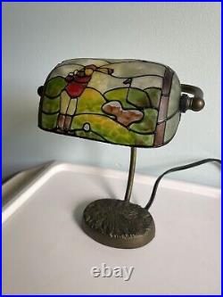 Golf Lamp Stained Glass Lamp Vintage Slag Glass Desk Lamp Golfer Lamp