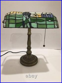 Golf Theme Lamp Stained Glass Lamp Vintage Slag Glass Desk Lamp Golfer Lamp