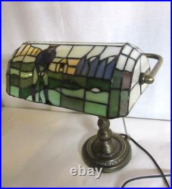 Golf Theme Stained Glass Lamp Vintage Slag Glass Desk Bankers Golfer Lamp