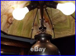 Gorgeous 8 Panel Green Slag Lamp In Excellent Condition Fantastic (2 Bulb Chain)