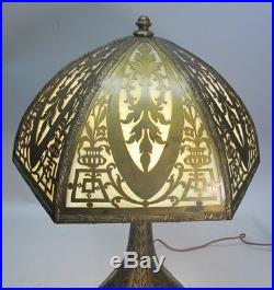 Gorgeous ANTIQUE AMERICAN ART NOUVEAU Copper Overlay Slag Glass Lamp c. 1915