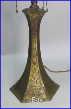 Gorgeous ANTIQUE AMERICAN ART NOUVEAU Copper Overlay Slag Glass Lamp c. 1915
