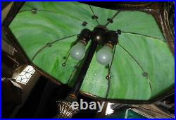 Gorgeous Antique Empire Green Slag Glass Lamp Shade with Filigree Morning Glories