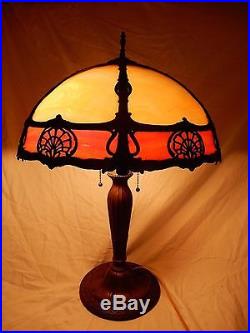 Gorgeous Antique Intricate Slag Glass Lamp Pristine Pink/Orange 23.5