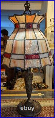 Gorgeous Antique Slag Glass Dual Lamp Art Nouveau or Arts & Crafts 63 Panel