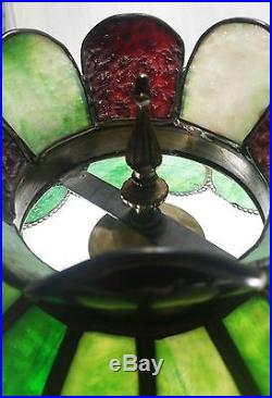 Gorgeous Antique Slag Glass Lamp Beautiful Green Color 28 Tall