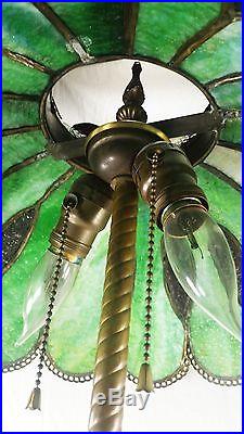 Gorgeous Antique Slag Glass Lamp Beautiful Green Color 28 Tall