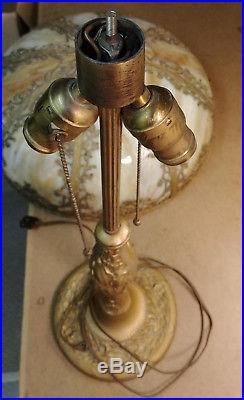 Gorgeous Antique Slag Glass Tiffany Style Table Lamp 8 Panel Double Bulb