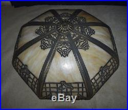 Gorgeous Best! Large Antique Slag Glass Panel Table Lamp Ornate Design