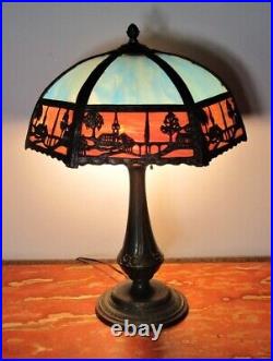 Gorgeous Early 20th C. MILLER American Slag Glass Lamp Purple & Blue c. 1910