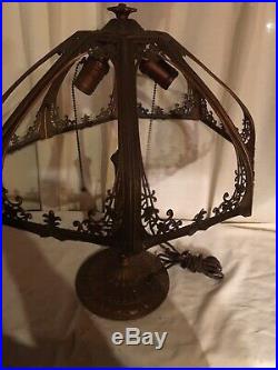 Gorgeous Large Antique Slag Glass Panel Table Lamp Ornate Design