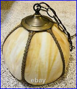Gorgeous Vintage Antique Slag Glass Amber Cream Tulip Shade Hanging Swag Lamp