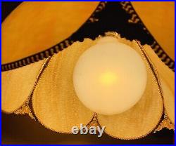 Gorgeous Vintage Antique Slag Glass Amber Cream Tulip Shade Hanging Swag Lamp