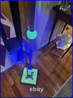Gorgeous Vtg Uranium Glass Floor Lamp W Slag Glass Shade/Brass/Bronze Twin Bulb