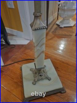 Gorgeous Vtg Uranium Glass Floor Lamp W Slag Glass Shade/Brass/Bronze Twin Bulb