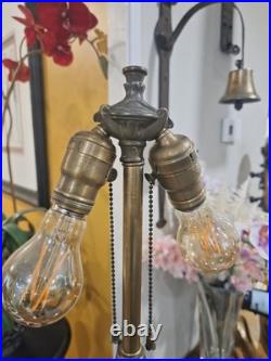 Gorgeous Vtg Uranium Glass Floor Lamp W Slag Glass Shade/Brass/Bronze Twin Bulb