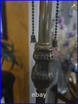 Gorgeous Vtg Uranium Glass Floor Lamp W Slag Glass Shade/Brass/Bronze Twin Bulb